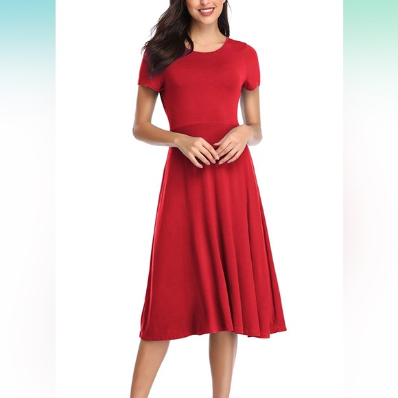 urban coco Dresses & Skirts - Urban CoCo Women's Red Short Sleeve Waisted Slim Fit Midi Dress Size Small